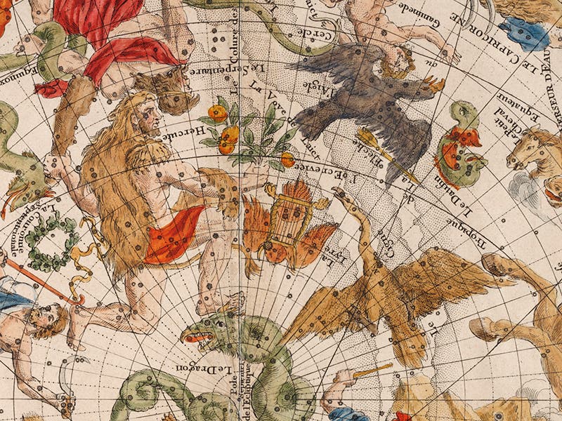 The constellations Cygnus, Hercules, and Aquila, detail from Planisphere celeste septentrional, Philippe de La Hire, 1705 (Linda Hall Library)