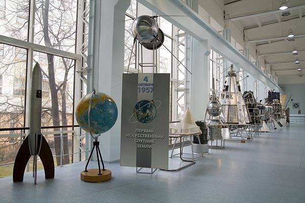 The Sputnik display in the Energia Museum, Moscow, with an original back-up Sputnik (Energia Museum)