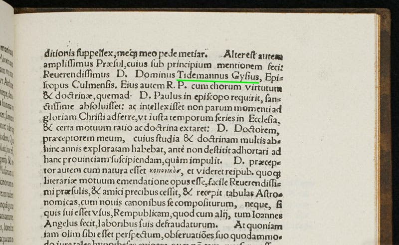 Beginning of the section in the <i>Narratio prima</i> where Rheticus discusses Giese’s conversations with Copernicus (Linda Hall Library) 