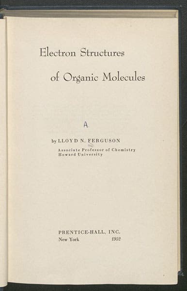 Title page of Electron Structures of Organic Molecules, by Lloyd N. Ferguson, 1952 (Linda Hall Library)