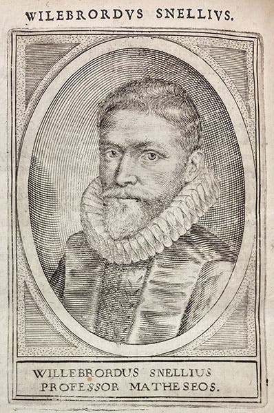 Portrait of Willebrord Snellius, engraving, from 
Illustrium Hollandiae & VVestfrisiae ordinvm alma Academia Leidensis by Johannes van Meurs, 1614 (Linda Hall Library)