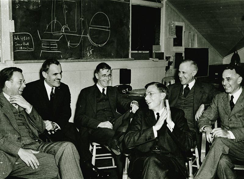 Group photo, 1940, with Vannevar Bush at center rear; the others are identified in the text (bancroft.berkeley.edu)