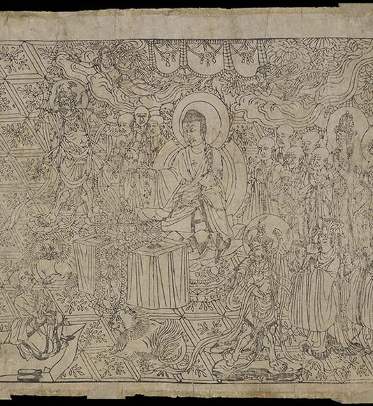 Woodblock frontispiece to the Diamond Sutra, found at Mogao cave 17 by Wang Yuanlu around 1900, sold to English archaeologist Aurel Stein in 1907, and now in the British Library (bl.uk)