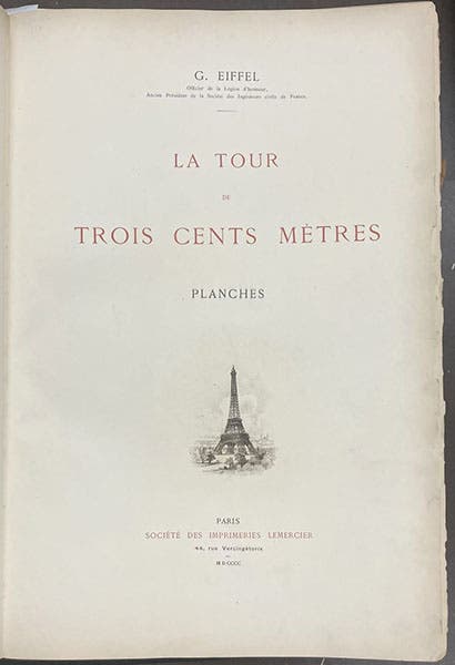 Title page, La tour de trois cents mètres, by Gustave Eiffel, 1900 (Linda Hall Library)