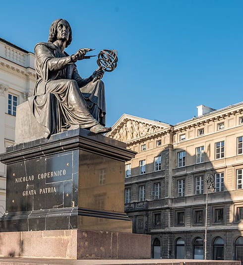 Statue of Nicolaus Copernicus, bronze, by Bertel Thorvaldsen, 1822-1830, outside Polish Academy of Sciences, Warsaw (Wikimedia commons)