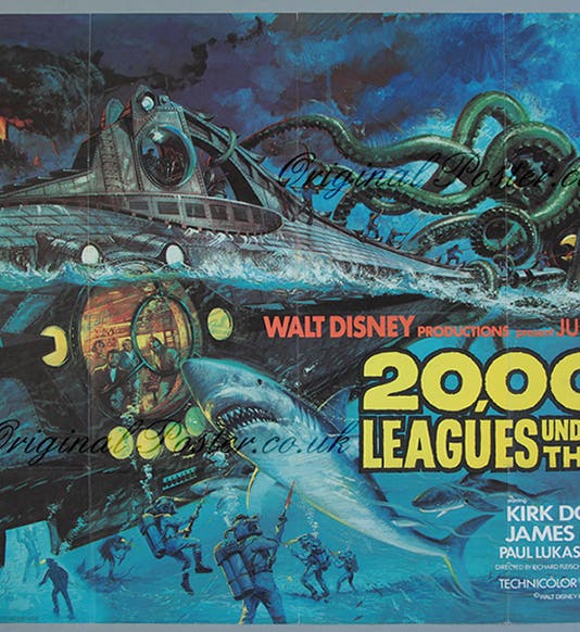 Original movie poster for <i>20,000 Leagues Under the Sea</i>, filmed in CinemaScope, 1954 (originalposter.co.uk)