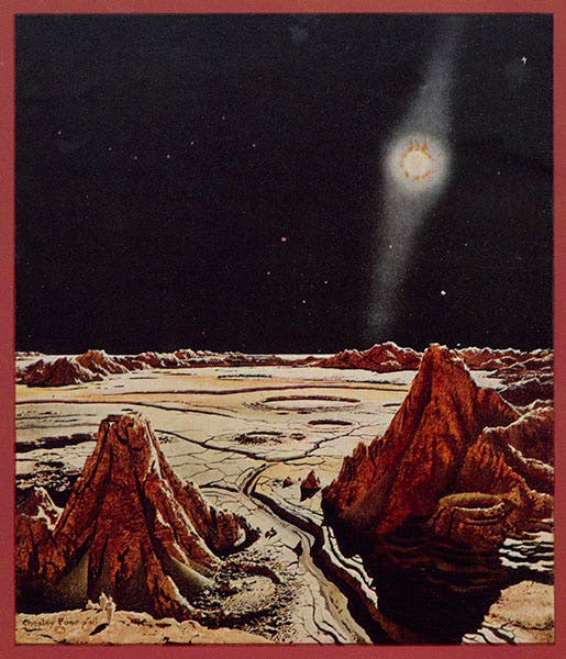The Surface of Mercury, print from a painting by Chesley Bonestell, in The Conquest of Space, 1949 (Linda Hall Library)