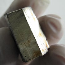 A sample of lithium metal, before it oxidizes (Wikimedia commons)