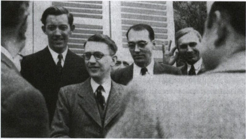 Photograph of (left to right) Michael Ventris, John Chadwick, and Emmett L. Bennett, Jr., 1956, Program in Aegean Scripts and Prehistory (PASP), University of Texas at Austin (utexas.edu)