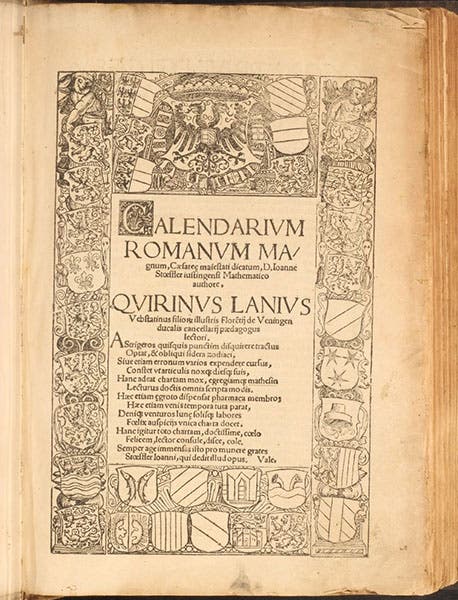 Titlepage, Johannes Stöffler, Calendarium Romanum magnum, 1518 (Linda Hall Library)
