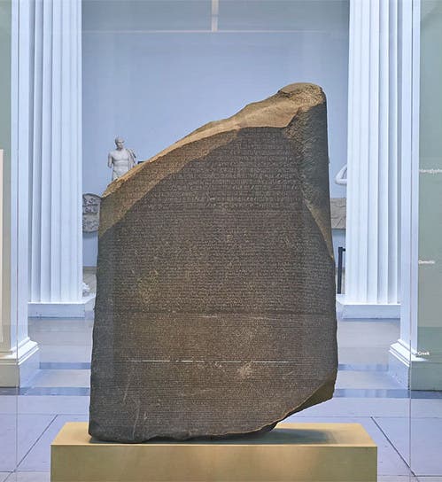 The Rosetta Stone, on display in the British Museum (britishmuseum.org)