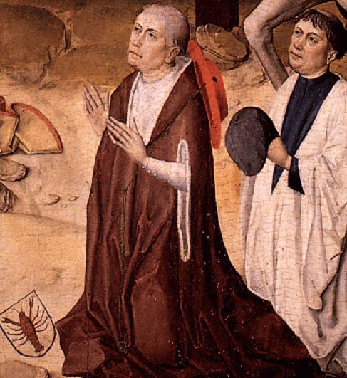 Portrait of Nicholas Cusa as donor, detail of our fifth image (Wikimedia commons)