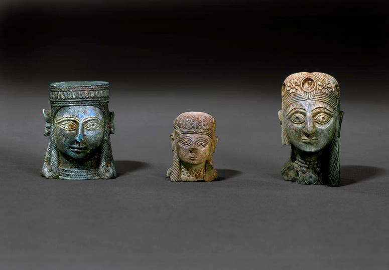 Three small ivory figurine heads, Nimrud ivories found by William Lotfus at Mosul, 1854-55, British Museum item 118232 (britishmuseum.org)