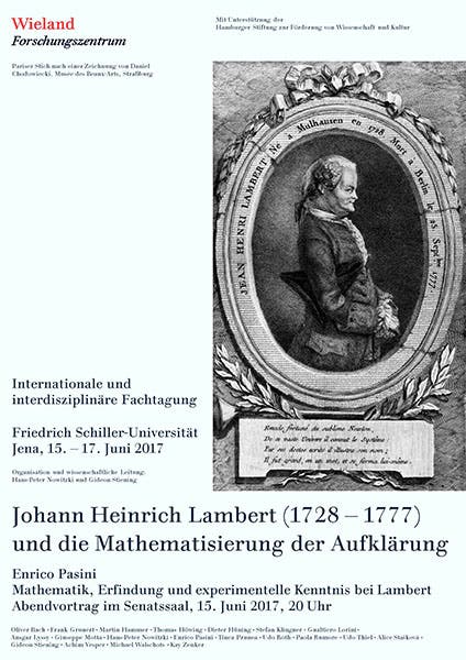 Symposium poster with a portrait of Johann Lambert, Friedrich Schiller-Univrsität, Jena, 2017 (wielandforschung.de)