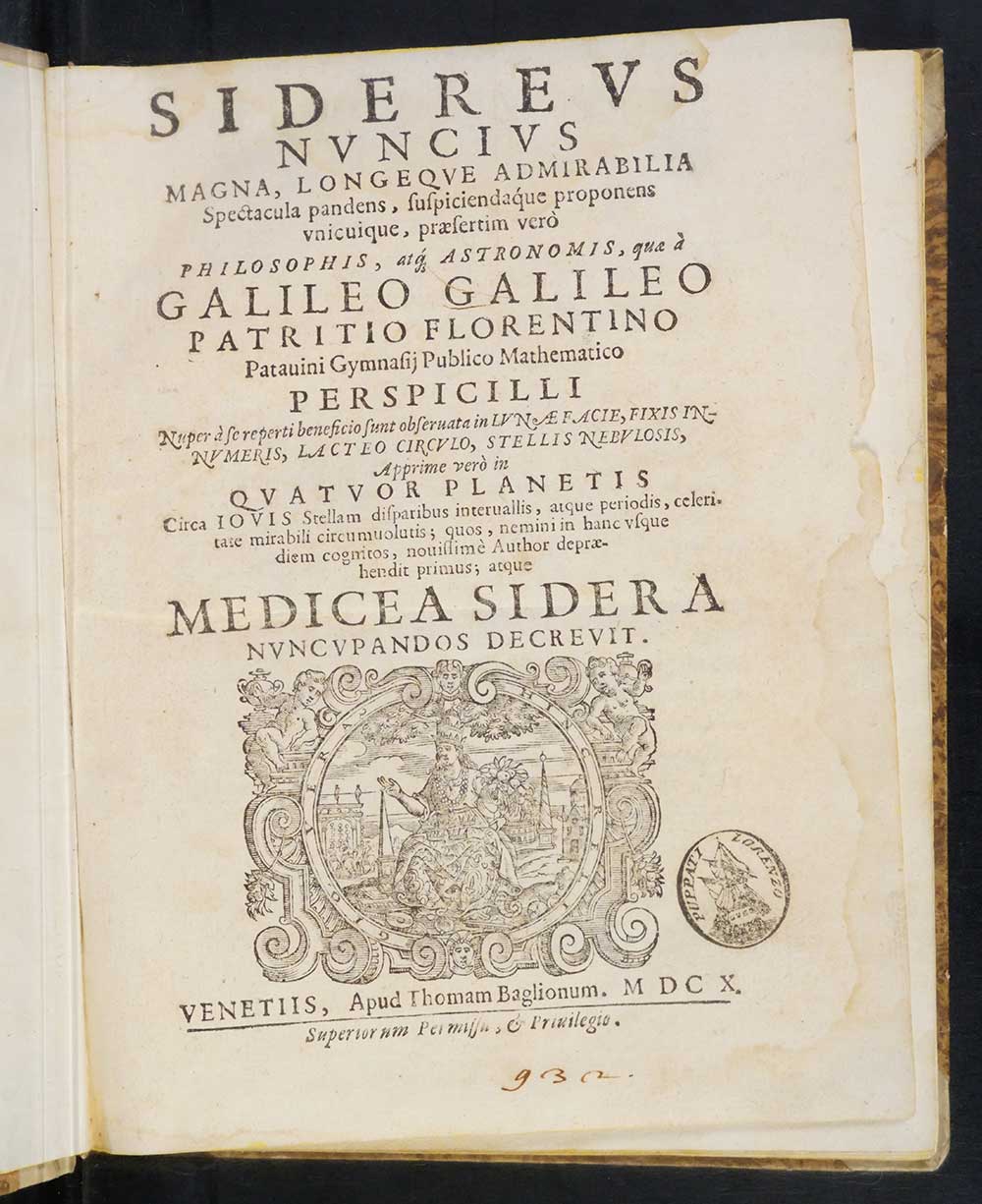 Title page, ordinary paper issue, Venice edition, Sidereus nuncius