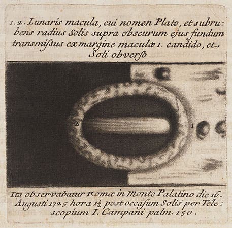 Detail of the crater Plato, mezzotint from Francesco Bianchini, <i>Hesperi et Phosphori</i>, 1728 (Linda Hall Library)
