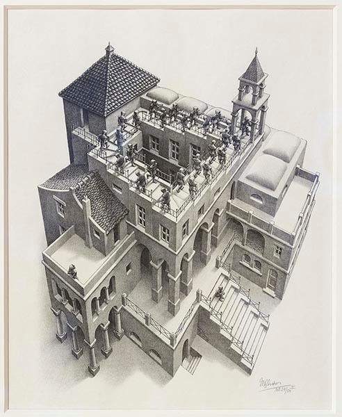 Ascending and Descending, lithograph by Maurits Escher, 1948 (WBUR Boston)