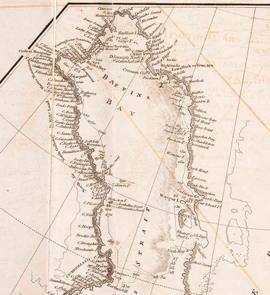Baffin Bay, detail of an engraved map of the Atlantic Ocean (third image), in A Voyage of Discovery, by John Ross, 1819 (Linda Hall Library)