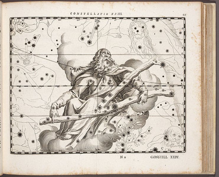 The constellation St. Andrew, engraving, plate 23 in Julius Schiller, Coelum stellatum Christianum, 1627 (Linda Hall Library)