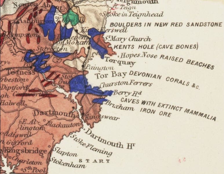 Ultra-detail, Tor Bay area and Kent’s Hole, from A. C. Ramsay, Geological Map of England and Wales, 1877 (Linda Hall Library)