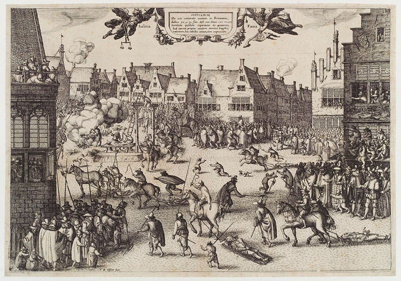 Execution of Guy Fawkes and his co-conspirators, etching by Claes Jansz Visscher, 1606 (National Portrait Gallery, London)