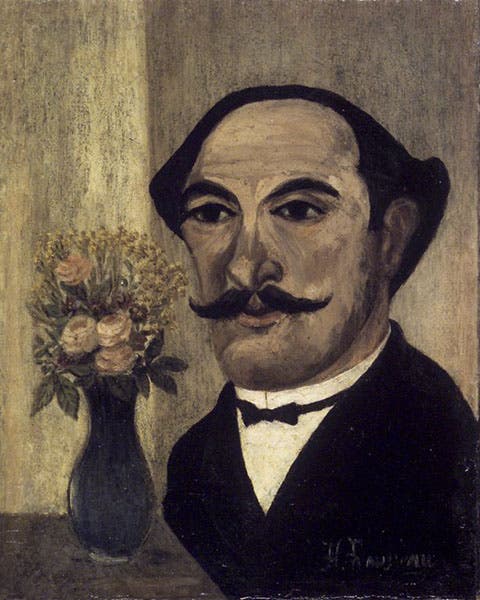 Henri Rousseau, self-portrait, oil on canvas, Brooklyn Museum, ca 1900-03 (Wikimedia commons)