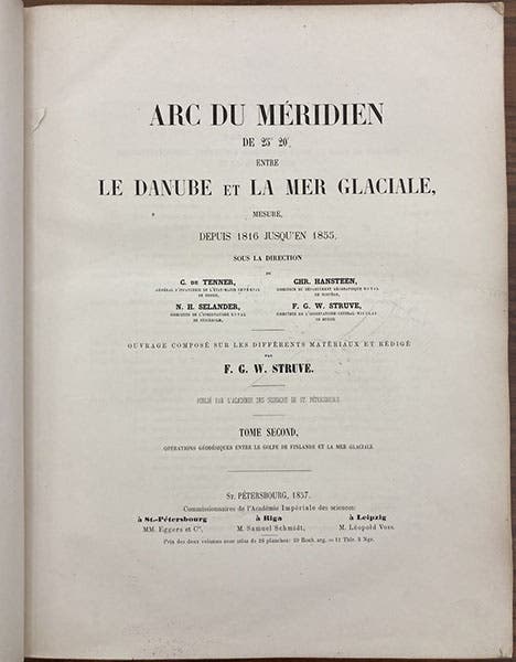 Title page, Arc du méridien de 250° 20’ entre le Danube et la mer Glaciale, by F.G.W. von Struve et al, vol. 2, 1857-60 (Linda Hall Library)
