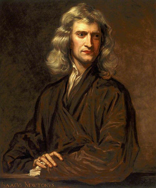 Portrait of Isaac Newton, copy of original oil on canvas by Godfrey Kneller, 1689, in the private collection of the Duke of Portsmouth; copy made 1862-63 from the original, now in Science Museum, London (artuk.org)
