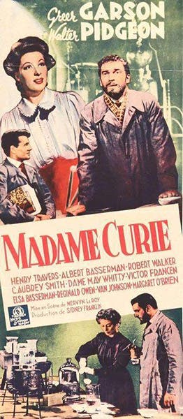 Original movie poster for Marie Curie, with Greer Garson and Walter Pidgeon as Marie and Pierre Curie, 1943 (originalfilmart.com)
