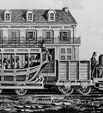 <i>Old Ironsides</i>, the first Baldwin locomotive, 1832, detail from our second image (explorepahistory.com)