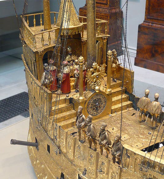 Detail of “The Nef,” a clockwork ship built by Hans Schlottheim in 1585, later acquired by Octavius Mogan, and given to the British Museum in 1866 (Wikimedia commons)