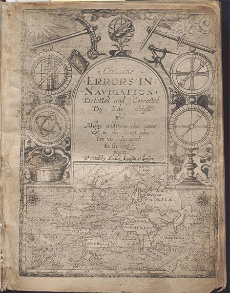 Title page, Certaine Errors in Navigation, Detected and Corrected by Edward Wright, 2nd ed., 1610, William Andrews Clark Memorial Library, UCLA (college.ucla.edu)