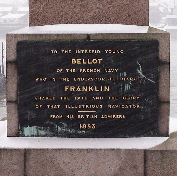 Detail of the memorial plaque on the Bellot obelisk, Greenwich (londonremembers.com)