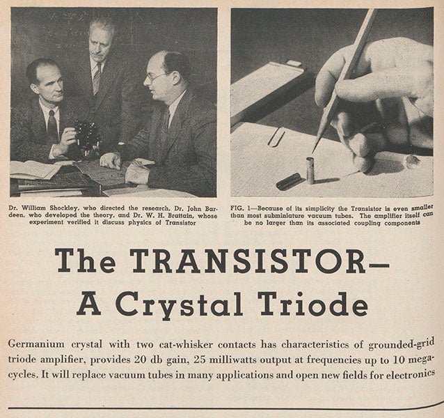 Introductory images from “The Transistor – A Crystal Triode,” Electronics, September 1948 (Linda Hall Library)