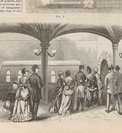 Underground station for the Broadway Pneumatic Underground Railway, wood engraving, Scientific American, vol. 22, Mar. 5, 1870 (Linda Hall Library)