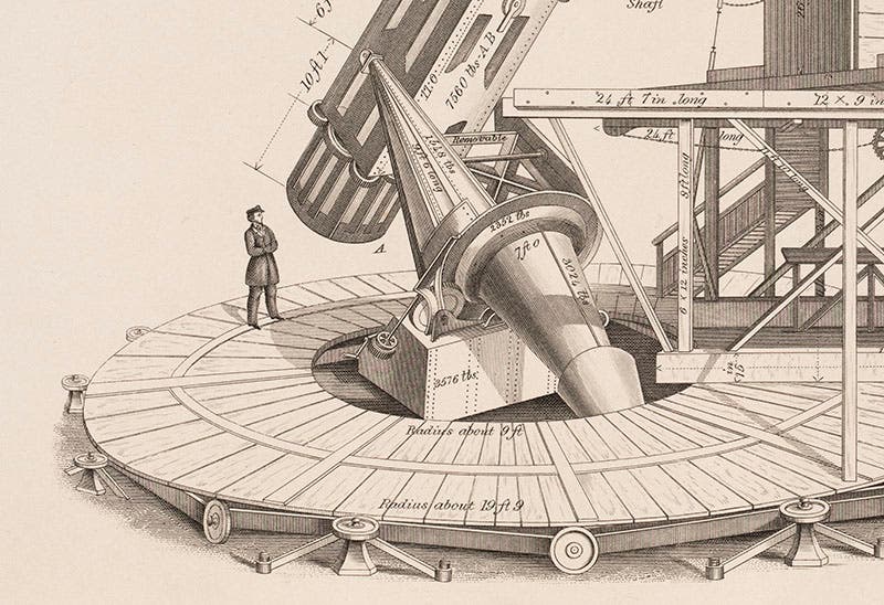 Detail of fourth image, showing the revolving base of Lassell’s 37-foot reflector in Malta (Linda Hall Library)