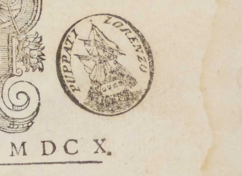 Ownership stamp of Lorenzo Puppati, enlarged, ordinary paper issue, Sidereus nuncius