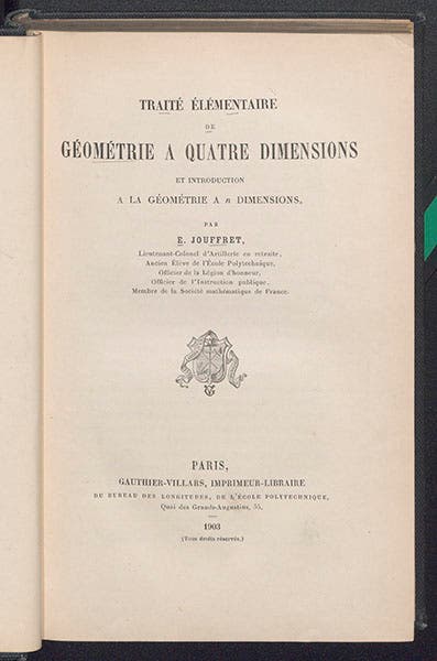 Titlepage, Esprit Jouffret, Traité élémentaire de géométrie ą quatre dimensions, 1903 (Linda Hall Library)