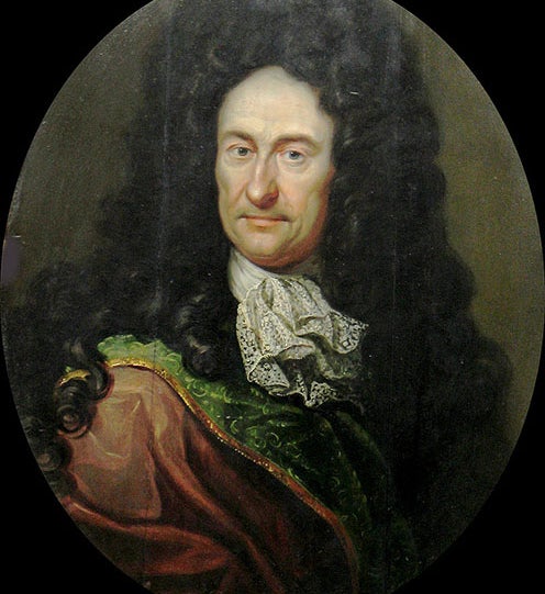 Portrait of Gottfried Wilhelm von Leibniz, by Johann Friedrich Wentzel, ca 1700, location unknown (Wikimedia commons)