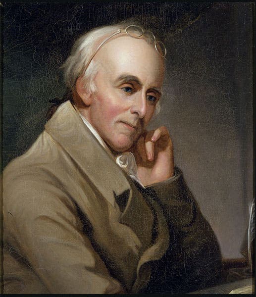 Portrait of Benjamin Rush, oil on canvas, copy by Charles Willson Peale of part of the portrait by Thomas Sully, 1818, Independence National Historical Park (explorepahistory.com)