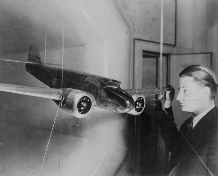 Kelly Johnson performing wind tunnel tests on the Lockheed Electra 10, ca 1934 (lockheedmartin.com)