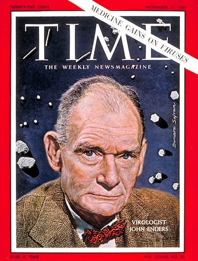 John Franklin Enders, portrait by Bernard Safran, on the cover of Time Magazine, Nov. 17, 1961 (campuspress.yale.edu)