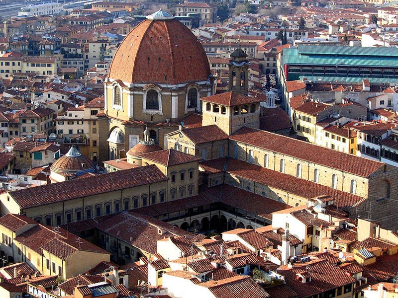 The basilica of San Lorenzo in Florence, where Nicolaus Steno is buried in the Steno Chapel (Wikimedia commons)