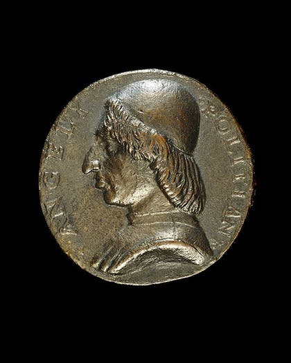 Medallion portrait of Angelo Poliziano, bronze, ca 1494, National Gallery of Art, Washington, D.C. (Wikimedia commons)