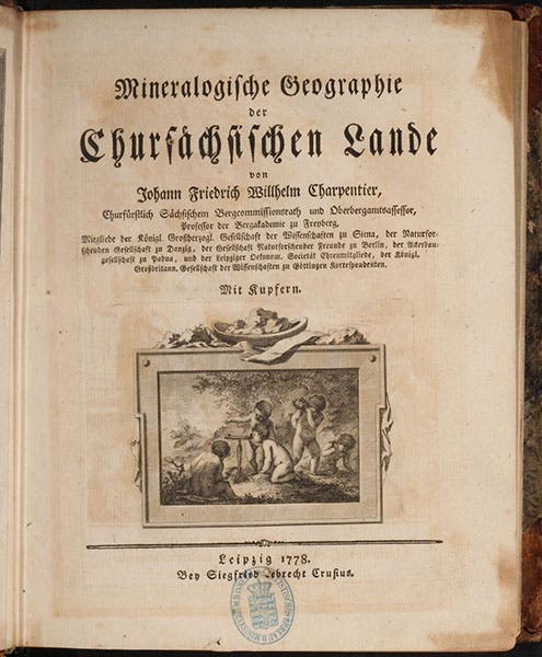 Title page, Johann von Charpentier, Mineralogische Geographie der Chursächsischen Lande, 1778 (Linda Hall Library)
