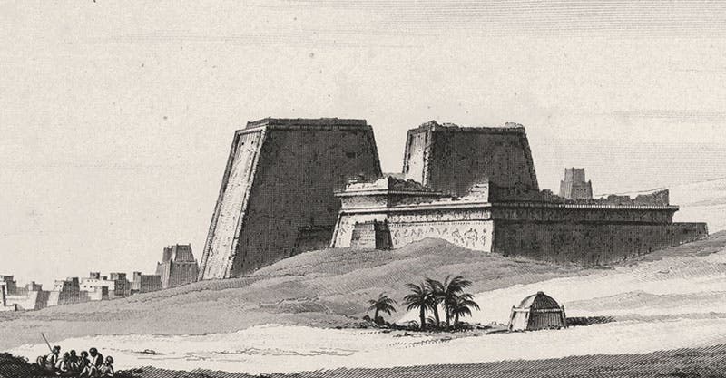 Ruins at Edfu on the Nile, from the rear, engraving after Domenique-Vivant Denon, in Histoire scientifique et militaire de l'expédition française en Egypte, by Louis Reybaud, Atlas vol. 1, 1830-36 (Linda Hall Library)