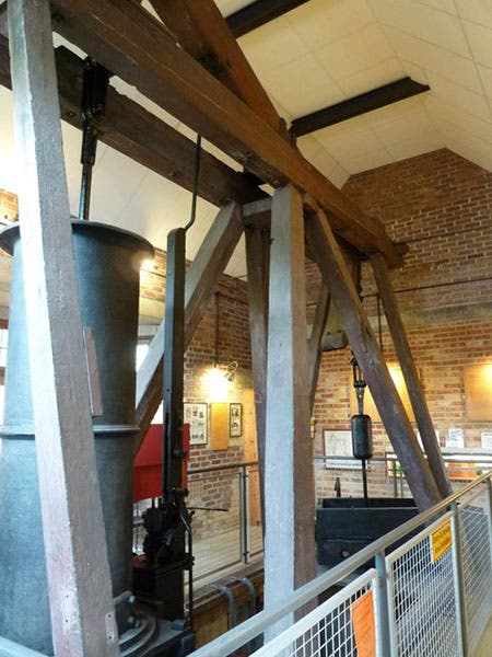 An original but non-working Newcomen engine at the Dartmouth Museum, Devon (Wikimedia commons)