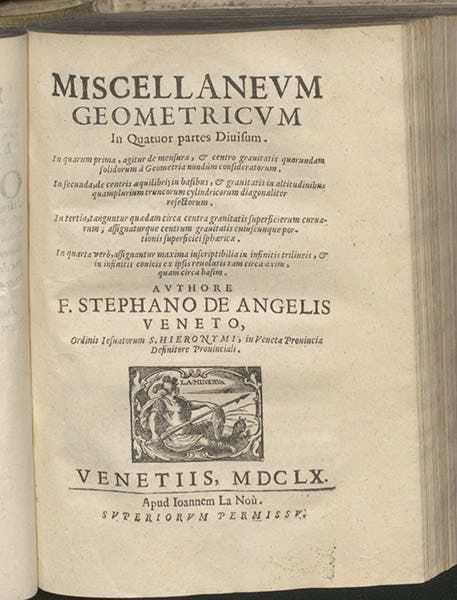 Title page, Miscellaneum geometricum, by Stefano degli Angeli, 1660 (Linda Hall Library)