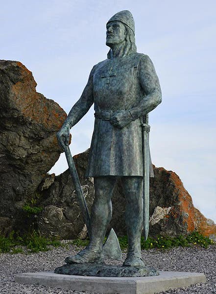 Statue of Leif Erikson at l’Anse aux Meadows, erected 2013, a copy of the one erected in Seattle in 1962 (leiferikson.org)