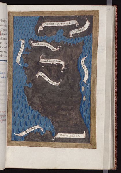The Straits of Magellan, hand-drawn map, from the manuscript diary by Antonio Pigafetta, ca 1525, copy at the Beinecke Library, Yale University